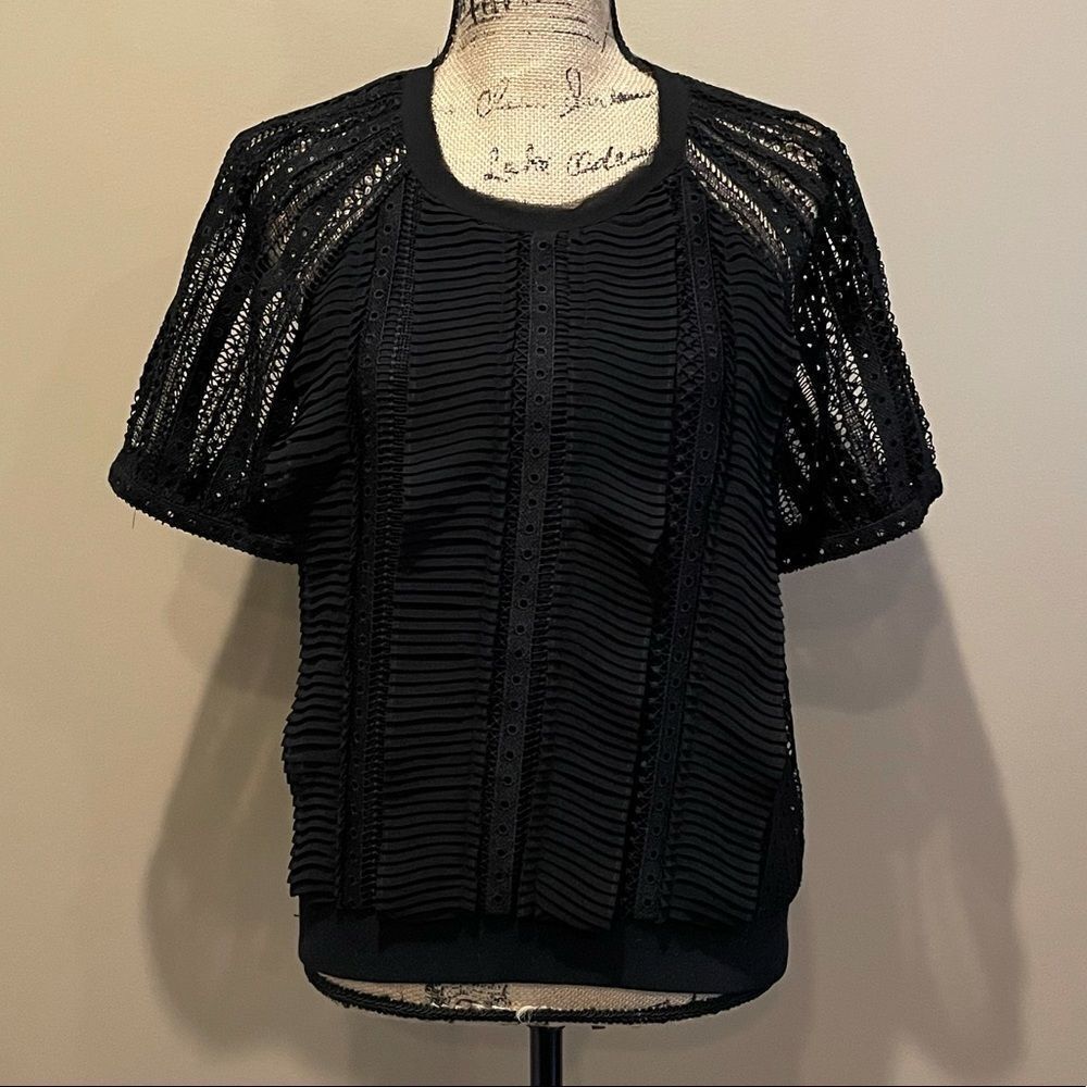 New Anthropologie Daniel Rainn Ruffled Black Blouse Small #087